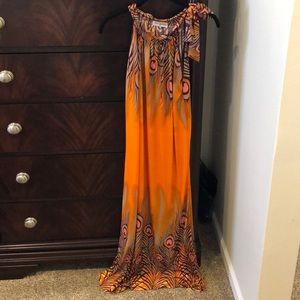 Orange peacock maxi dress